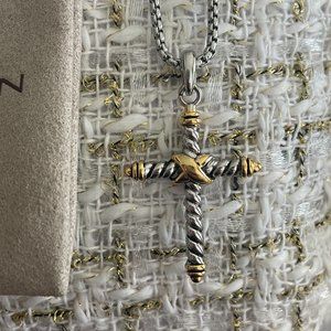 David Yurman X Cross Pendant Necklace  in Sterling Silver with 14K Yellow Gold